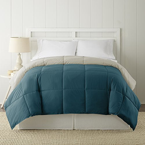 Down Alternative Reversible Comforter - Coral Blue/Oatmeal - Size: Queen