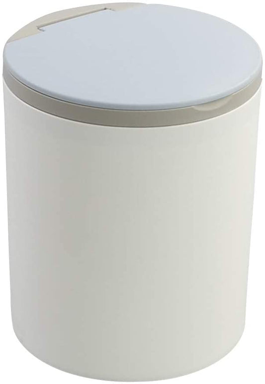 Begale 2L White Tiny Plastic Garbage Can, Round Mini Trash Can With Blue Lid