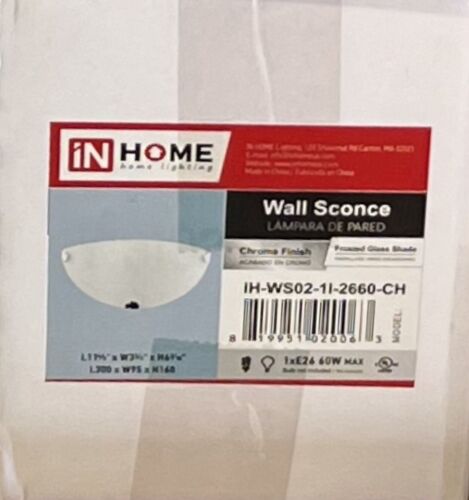 InHome 1 Light Wall Sconce Chrome Finish w/ Frosted Glass Shade