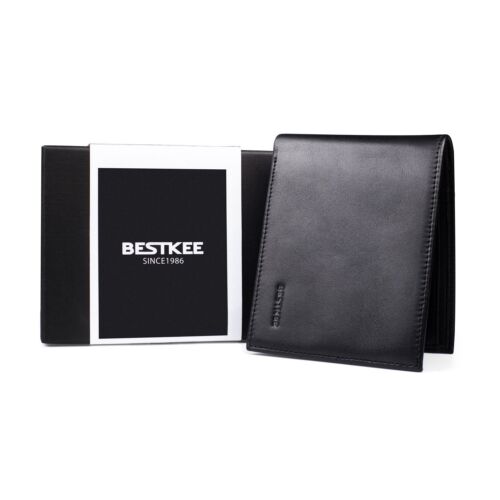 Bestkee Men's Slim Bifold Wallet - RFID Blocking Genuine Leather Wallet